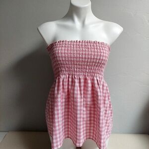 The Impeccable Pig Pink Top‎ Strapless Plaid  Elastic M Gingham Checkered Barbie